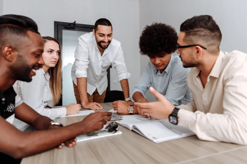 A small workgroup meeting around a table